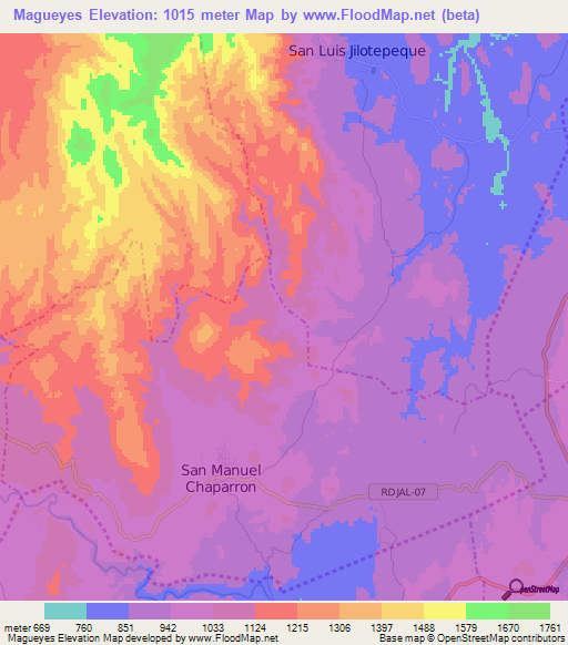 Magueyes,Guatemala Elevation Map