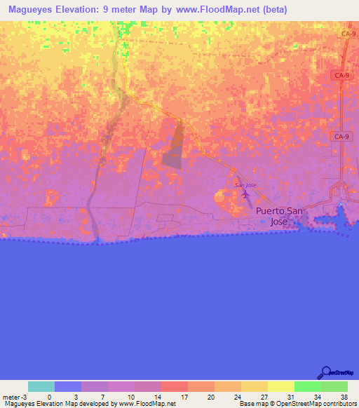 Magueyes,Guatemala Elevation Map