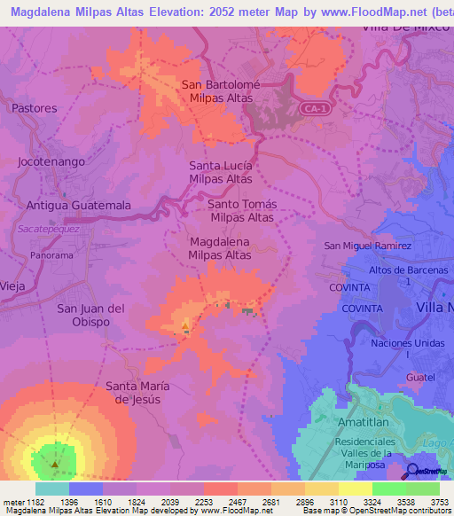 Magdalena Milpas Altas,Guatemala Elevation Map