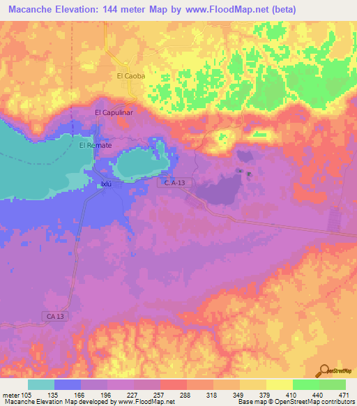 Macanche,Guatemala Elevation Map