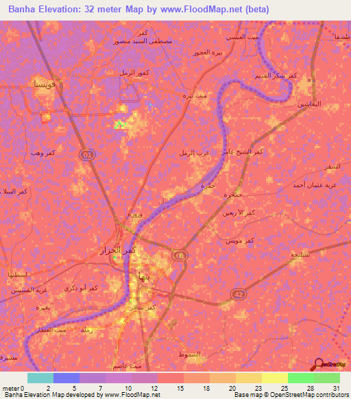 Banha,Egypt Elevation Map