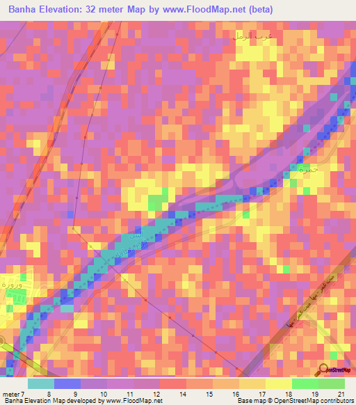 Banha,Egypt Elevation Map