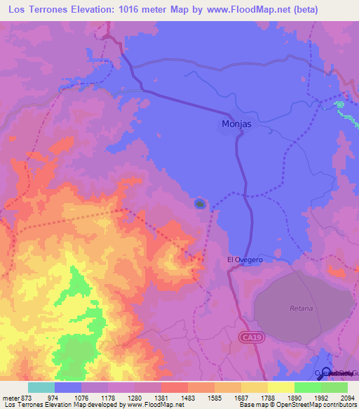 Los Terrones,Guatemala Elevation Map