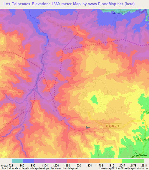 Los Talpetates,Guatemala Elevation Map