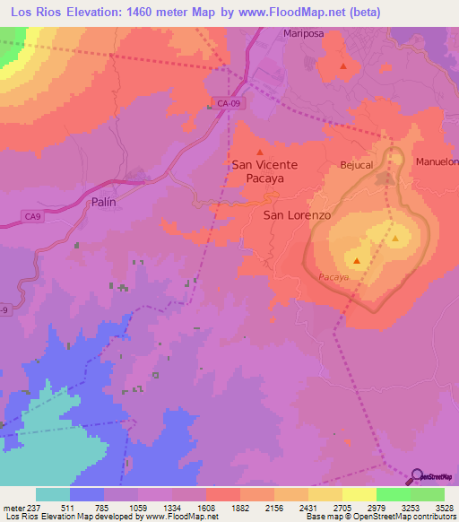 Los Rios,Guatemala Elevation Map