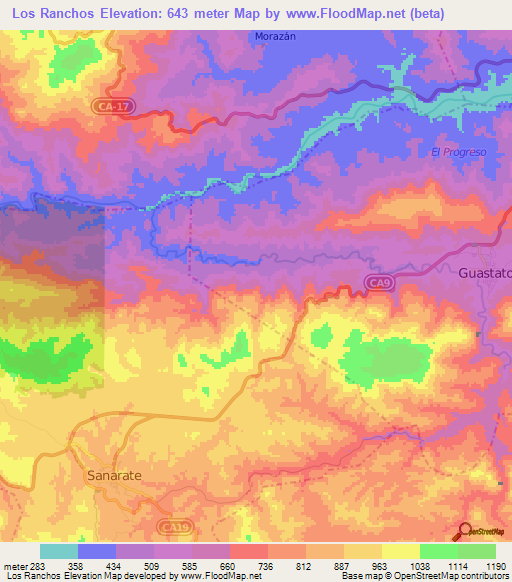 Los Ranchos,Guatemala Elevation Map