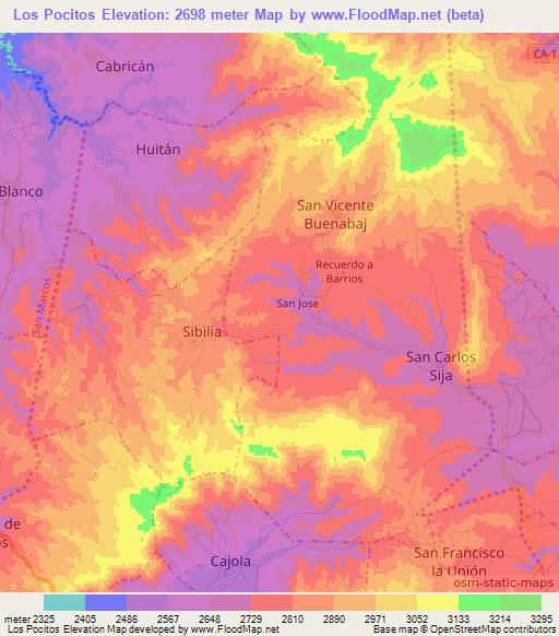 Los Pocitos,Guatemala Elevation Map