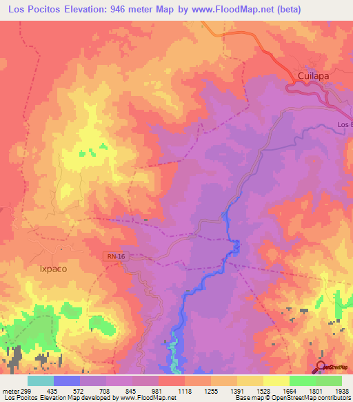 Los Pocitos,Guatemala Elevation Map