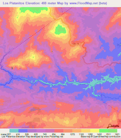 Los Platanitos,Guatemala Elevation Map