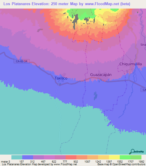 Los Platanares,Guatemala Elevation Map