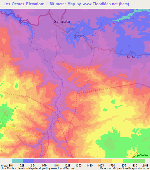 Los Ocotes,Guatemala Elevation Map