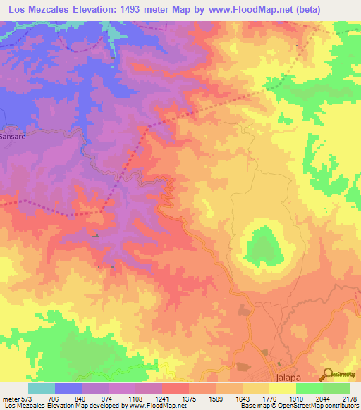 Los Mezcales,Guatemala Elevation Map