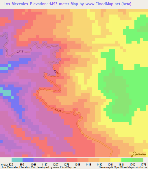 Los Mezcales,Guatemala Elevation Map