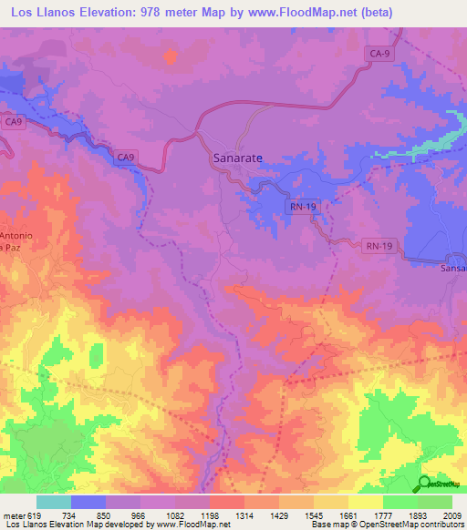 Los Llanos,Guatemala Elevation Map