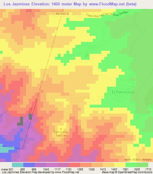 Los Jazmines,Guatemala Elevation Map