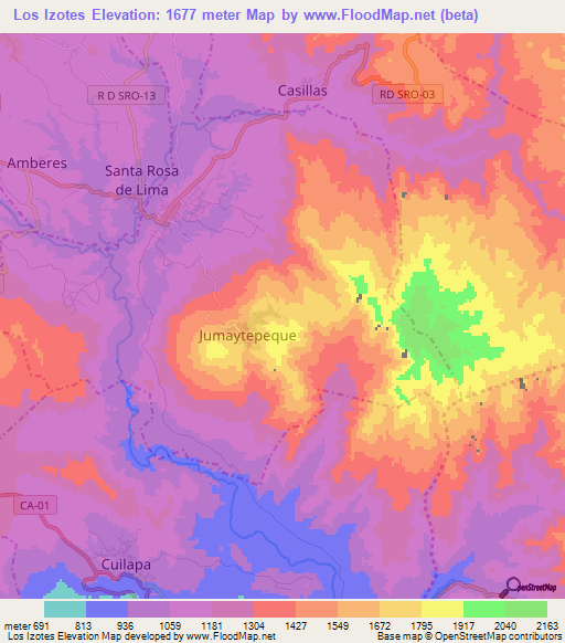 Los Izotes,Guatemala Elevation Map