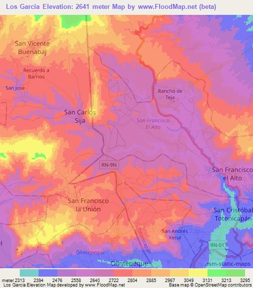 Los Garcia,Guatemala Elevation Map