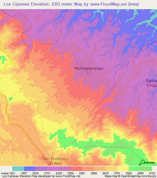 Los Cipreses,Guatemala Elevation Map