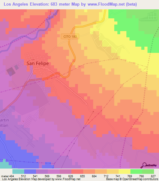 Los Angeles,Guatemala Elevation Map