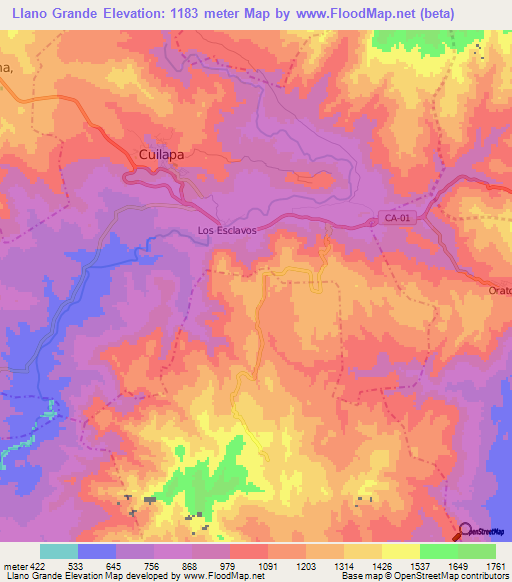 Llano Grande,Guatemala Elevation Map