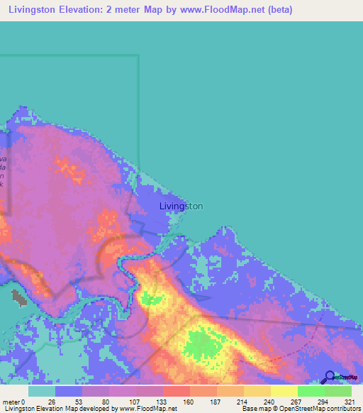 Livingston,Guatemala Elevation Map