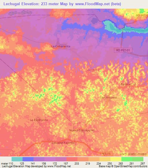 Lechugal,Guatemala Elevation Map