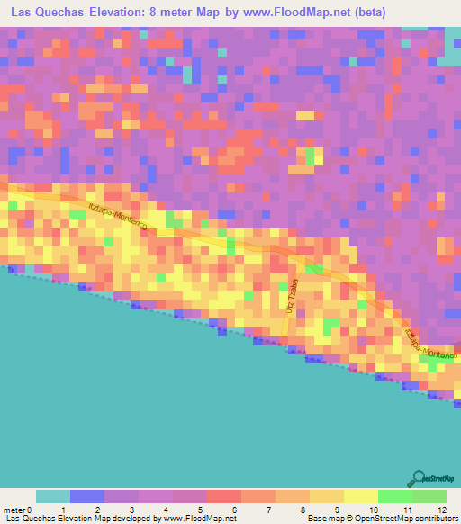 Las Quechas,Guatemala Elevation Map