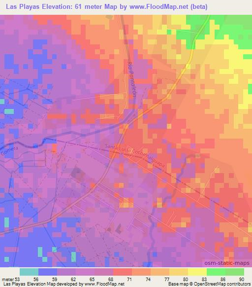 Las Playas,Guatemala Elevation Map