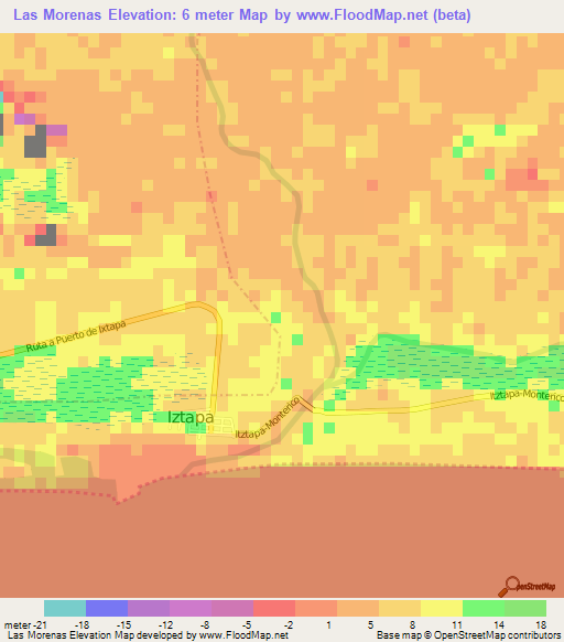 Las Morenas,Guatemala Elevation Map