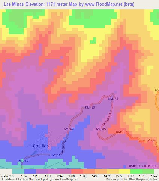 Las Minas,Guatemala Elevation Map