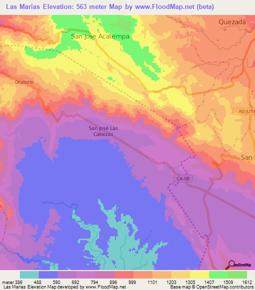 Las Marias,Guatemala Elevation Map