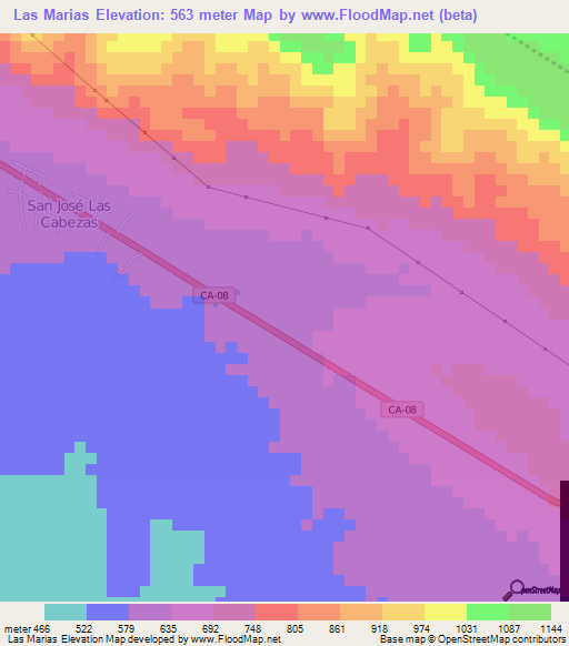 Las Marias,Guatemala Elevation Map