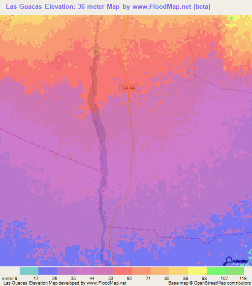 Las Guacas,Guatemala Elevation Map