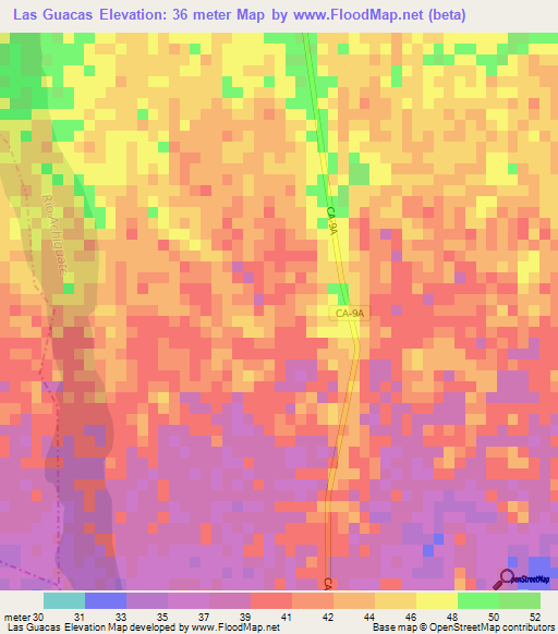 Las Guacas,Guatemala Elevation Map