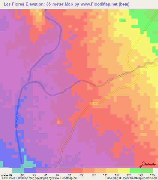 Las Flores,Guatemala Elevation Map