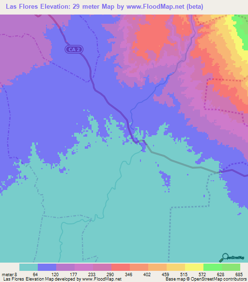 Las Flores,Guatemala Elevation Map