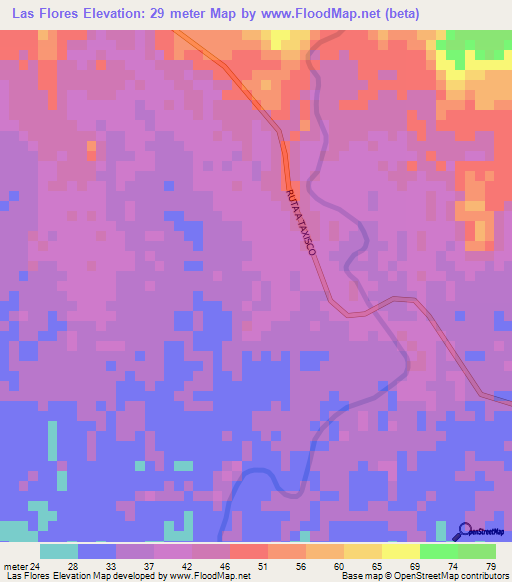 Las Flores,Guatemala Elevation Map