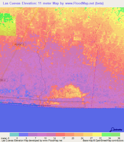 Las Cuevas,Guatemala Elevation Map