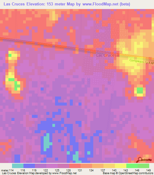 Las Cruces,Guatemala Elevation Map