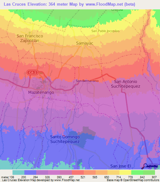 Las Cruces,Guatemala Elevation Map