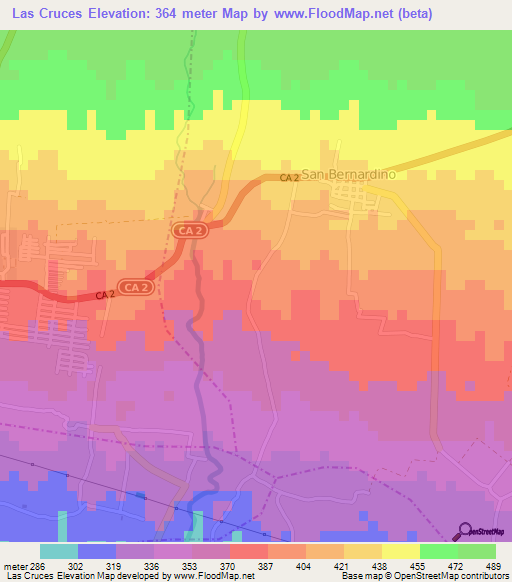 Las Cruces,Guatemala Elevation Map