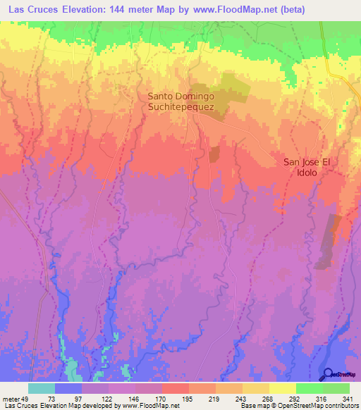 Las Cruces,Guatemala Elevation Map