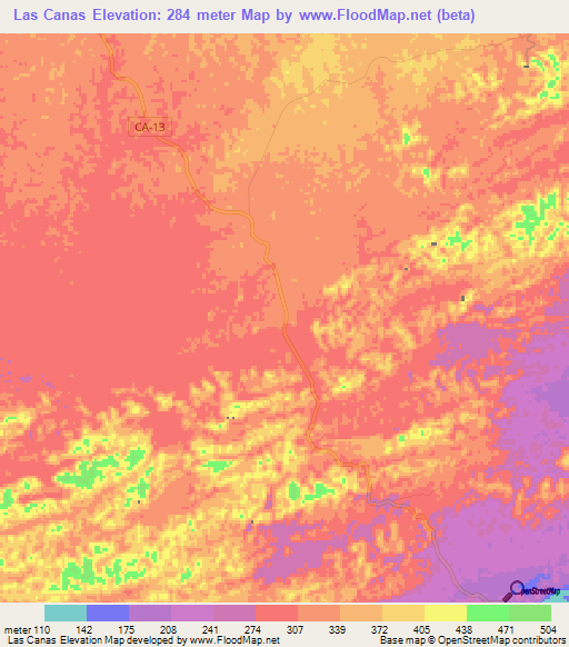 Las Canas,Guatemala Elevation Map