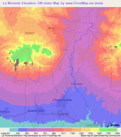 La Morenita,Guatemala Elevation Map