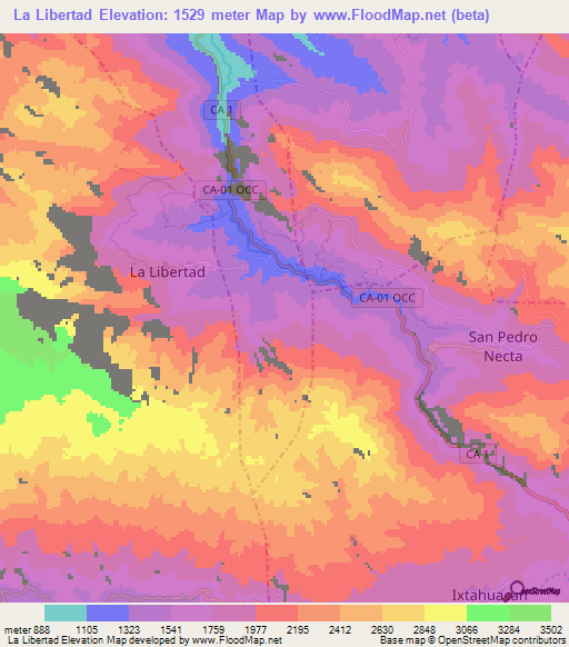 La Libertad,Guatemala Elevation Map