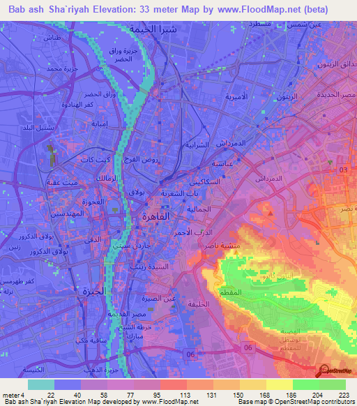 Bab ash Sha`riyah,Egypt Elevation Map