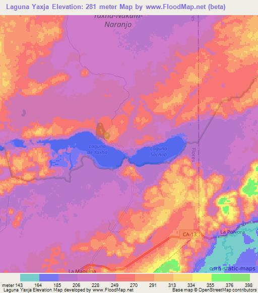 Laguna Yaxja,Guatemala Elevation Map