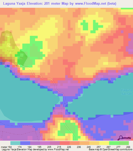 Laguna Yaxja,Guatemala Elevation Map