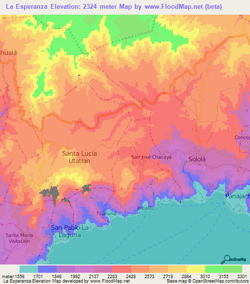 La Esperanza,Guatemala Elevation Map