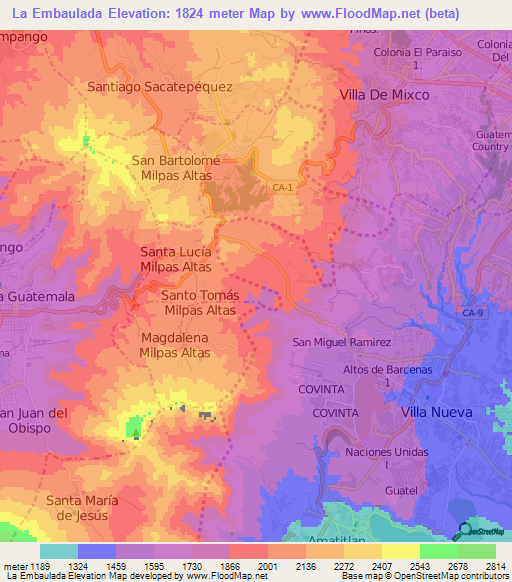 La Embaulada,Guatemala Elevation Map